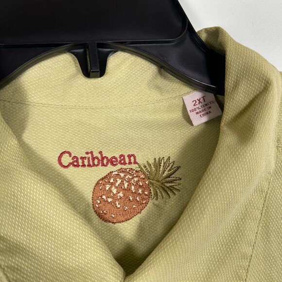 Caribbean Shirt Mens Tall XL Collared Green Button-up Parrot Island Pocket Shirt - Picture 5 of 6